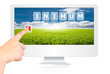 Hand pushing Minimum word on monitor screen.