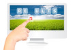 Hand pushing Results word on monitor screen.