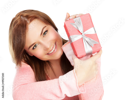 Photo: Happy girl with gift Happy girl with gift
