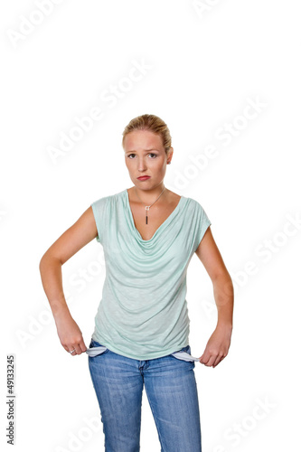 Photo: Frau mit leeren Hosentaschen Frau mit leeren Hosentaschen