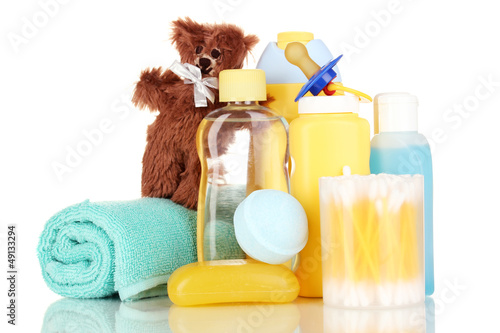 Photo: Baby cosmetics isolated on white Baby cosmetics isolated on white