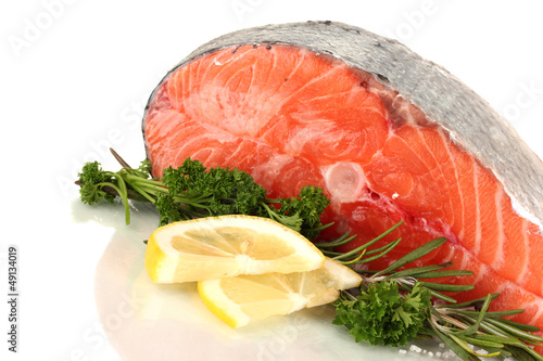 Photo: Fresh salmon steak, isolated on white Fresh salmon steak, isolated on white
