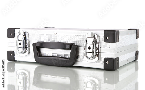Photo: Closed silver case isolated on white Closed silver case isolated on white
