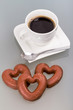 Gingerbread heart with coffee as a love symbol