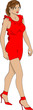 The girl in a red dress and on heels
