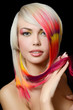 Photo: The beautiful girl with a bright make-up and multi-coloured stra The beautiful girl with a bright make-up and multi-coloured stra