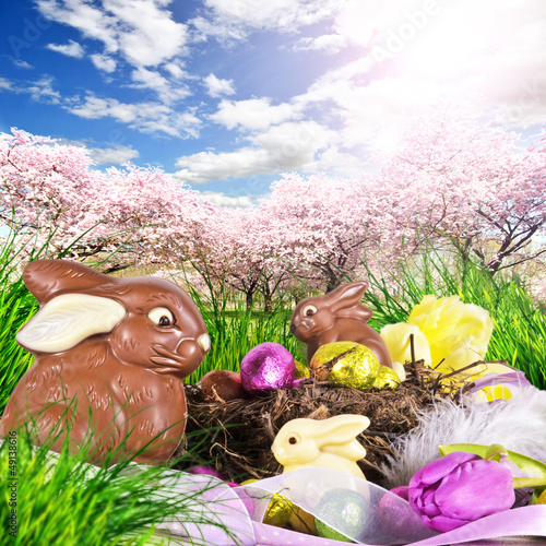 Photo: Frohe Ostern: Schoko-Osterhasen versteckt in Park Frohe Ostern: Schoko-Osterhasen versteckt in Park