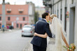 Bride and groom walking together