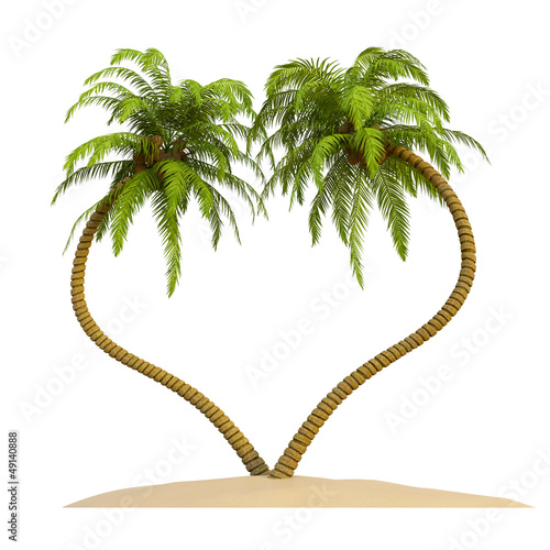 Illustration: Palmen in Herzform Insel Sand Isoliert Palmen in Herzform Insel Sand Isoliert