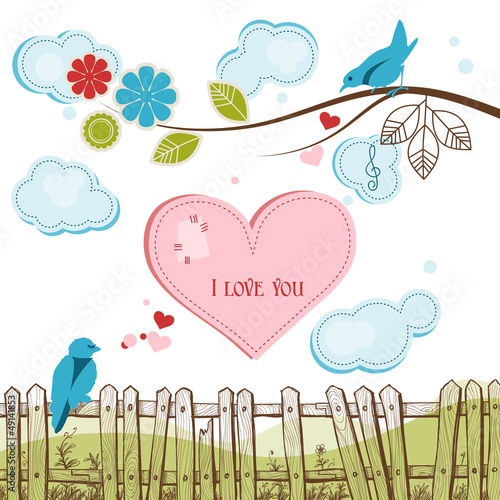 Vector: Blue birds singing love vector illustration Blue birds singing love vector illustration