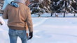 Video: Young family with a child walking along a forest path Young family with a child walking along a forest path