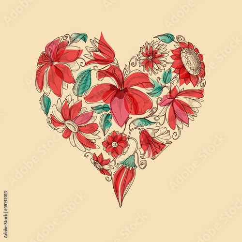 Vector: Retro vector heart of flowers love symbol Retro vector heart of flowers love symbol