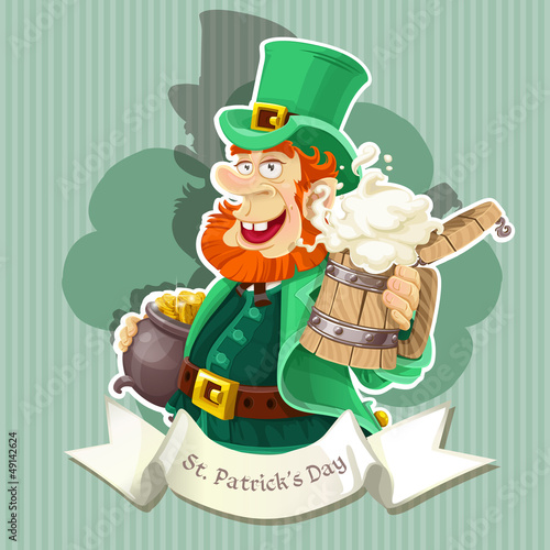 Vector: Leprechaun with beer and pot of gold - Poster Leprechaun with beer and pot of gold - Poster