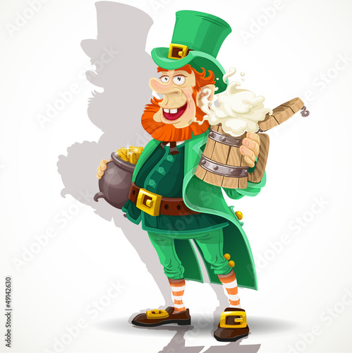 Vector: Cute Leprechaun with beer and pot of gold Cute Leprechaun with beer and pot of gold