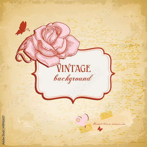 Vector: Vintage background, frame for text with rose vector illustration Vintage background, frame for text with rose vector illustration