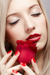 blonde woman with rose