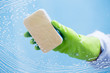 Cleaning - cleaning window pane with spray detergent