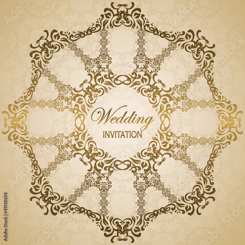 Vector: Stylish wedding invitation with round floral pattern Stylish wedding invitation with round floral pattern