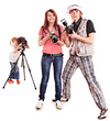Photo: Happy family with three camera. Happy family with three camera.