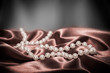 Pearls on a silk fabric background