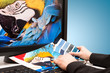 Designer at work. Color samples.