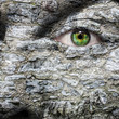 Stone face with green eye