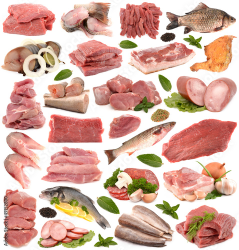 Photo: Meat collection on a white background Meat collection on a white background
