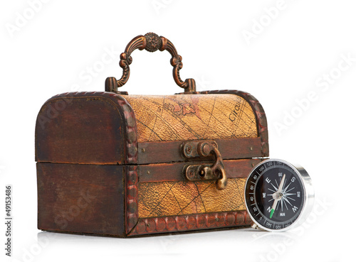 Photo: chest and compass isolated on white background chest and compass isolated on white background