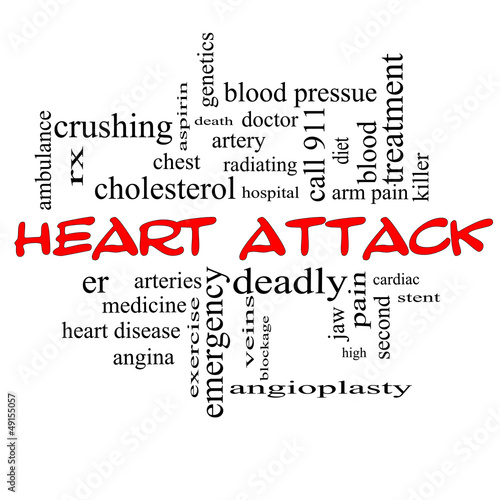 Illustration: Heart Attack Word Cloud Concept in red caps Heart Attack Word Cloud Concept in red caps