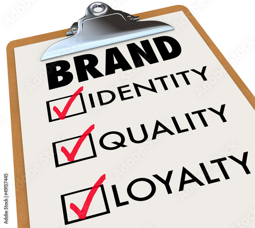 Illustration: Brand Checklist Identity Quality Loyalty on Clipboard Brand Checklist Identity Quality Loyalty on Clipboard