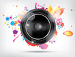 Abstract bckground with subwoofer and floral elements