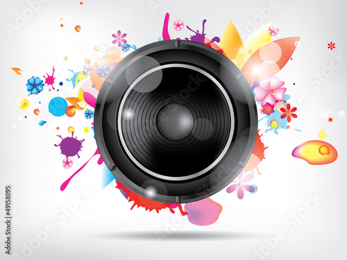 Vector: Abstract bckground with subwoofer and floral elements Abstract bckground with subwoofer and floral elements
