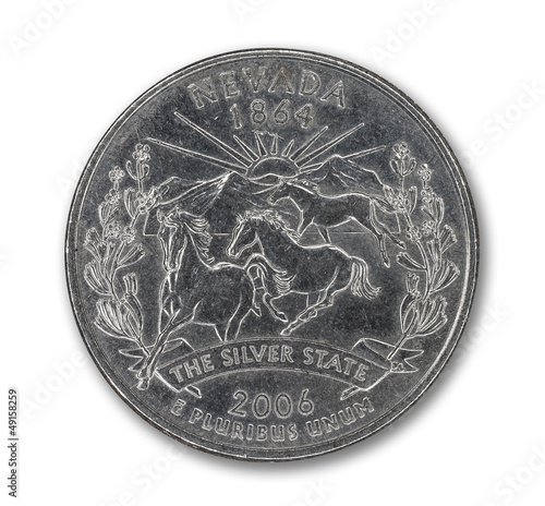 Photo: United States Nevada quarter dollar coin on white United States Nevada quarter dollar coin on white