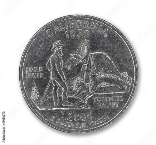 Photo: United States California quarter dollar coin on white United States California quarter dollar coin on white