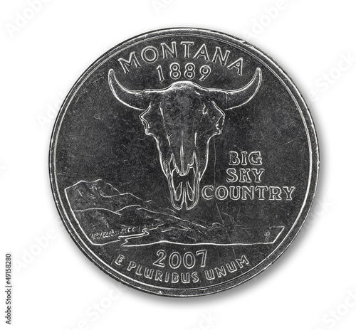Photo: United States Montana quarter dollar coin on white United States Montana quarter dollar coin on white
