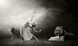 Dancers in posing and tygr