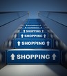 Illustration: Moving escalator stairs to shopping, concept Moving escalator stairs to shopping, concept
