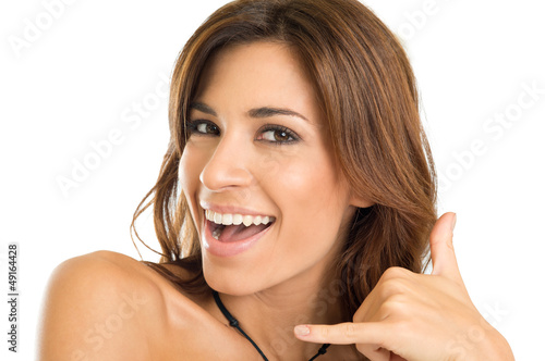 Photo: Happy Girl Phone Gesture Happy Girl Phone Gesture