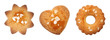 Three baked biscuits cookies