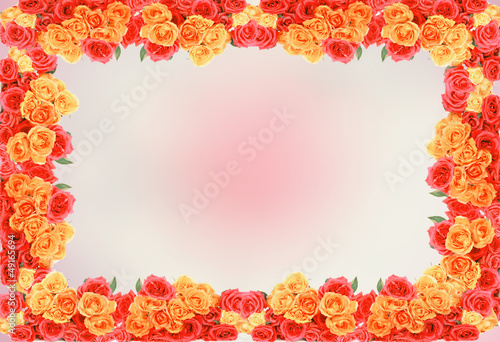 Photo: yellow and pink roses flowers blossom frame yellow and pink roses flowers blossom frame