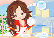 woman wipes the dishes in the kitchen