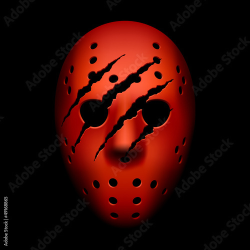Vector: Red hockey mask with traces of claws Red hockey mask with traces of claws