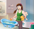 Bathing the baby in the bathroom