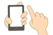 Vector: cartoon drawing of hand hold and use touch screen mobile phone cartoon drawing of hand hold and use touch screen mobile phone