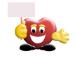 Illustration: Red cartoon heart holding blank banner over white Red cartoon heart holding blank banner over white