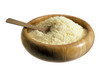 Foto: grated Parmesan cheese in a wooden plate grated Parmesan cheese in a wooden plate