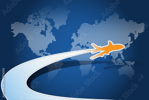 Vector: Vector airplane with blue map background Vector airplane with blue map background