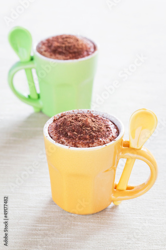 Photo: Dessert of cream cheese, yogurt and chocolate in coffee cup Dessert of cream cheese, yogurt and chocolate in coffee cup