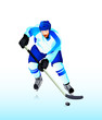 Colorful hockey player attack on blue ice
