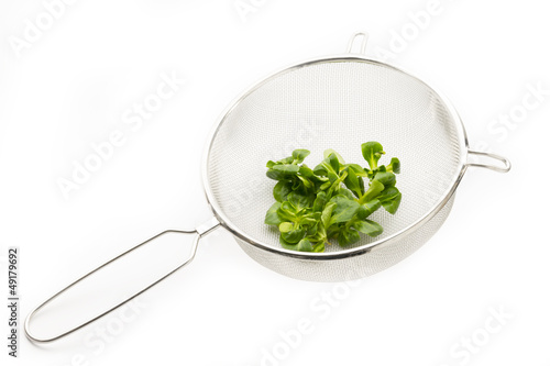 Photo: lamb's lettuce on strainer lamb's lettuce on strainer